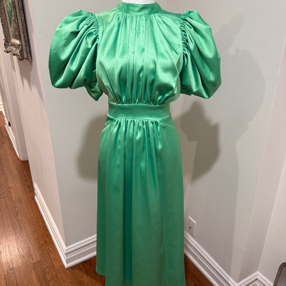 ROTATE BIRGER CHRISTENSEN Satin Flare Dress EU36 US4 UK10 M Open Back NWT